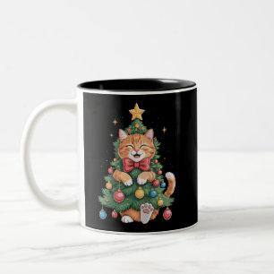 Caneca De Café Em Dois Tons Laranja Gengibre Gato Árvore de Natal Fofo Natal