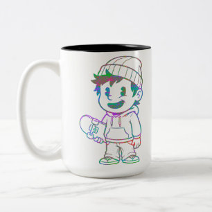 Caneca De Café Em Dois Tons Laranja Radical: Garoto Skatista Retro