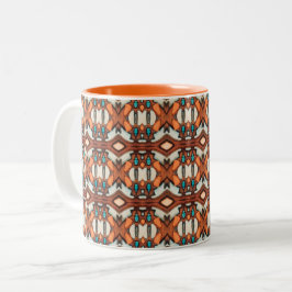 Caneca De Café Em Dois Tons Laranja, Turquesa, Tribal Castanho Inspirado