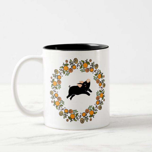 Caneca De Café Em Dois Tons Laranjas e porcos pequenos (Esquerda)