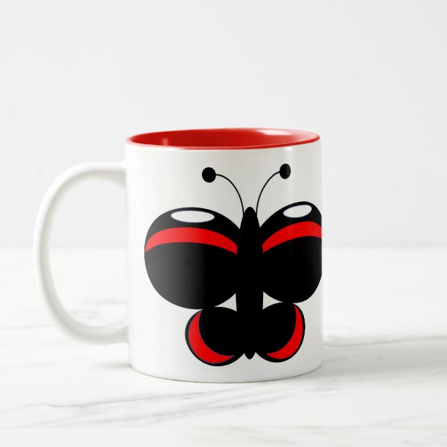 Caneca De Café Em Dois Tons Lata de borboleta branca - Almirante vermelho (Esquerda)