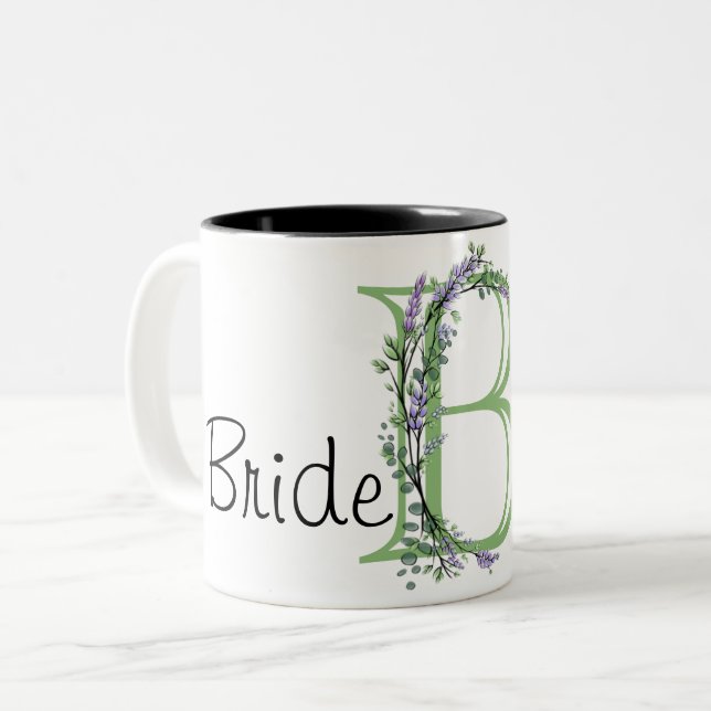 Caneca De Café Em Dois Tons Lavanda de aquarela elegante Eucalyptus Bride (Frente Esquerda)