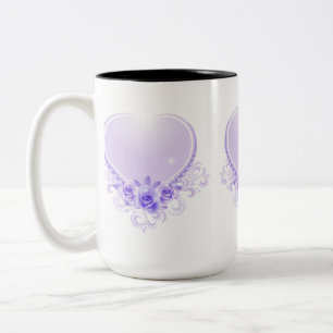 Caneca De Café Em Dois Tons Lavanda e coração da Vintage