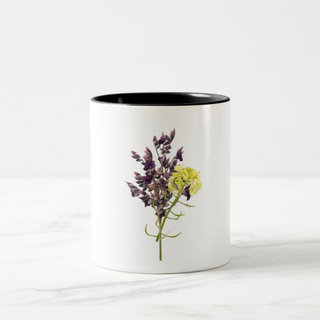 Caneca De Café Em Dois Tons Lavanda e Design Botânica Amarelo (Centro)