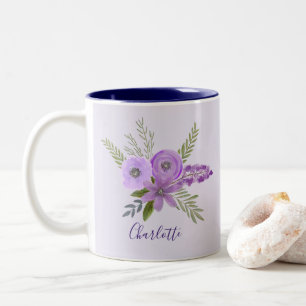 Caneca De Café Em Dois Tons Lavanda Floral Violeta Puro Personalizada