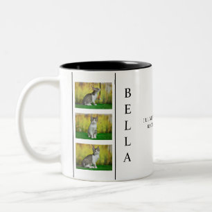 Caneca De Café Em Dois Tons Layout do Memorial Pet Vertical com Trio de Fotogr