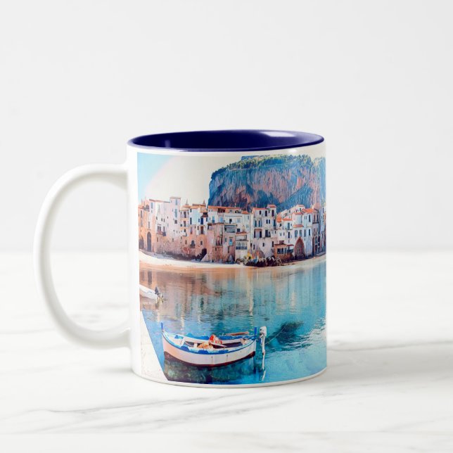 Caneca De Café Em Dois Tons ldp CEFALU - Sicília - praia - panorama (Esquerda)