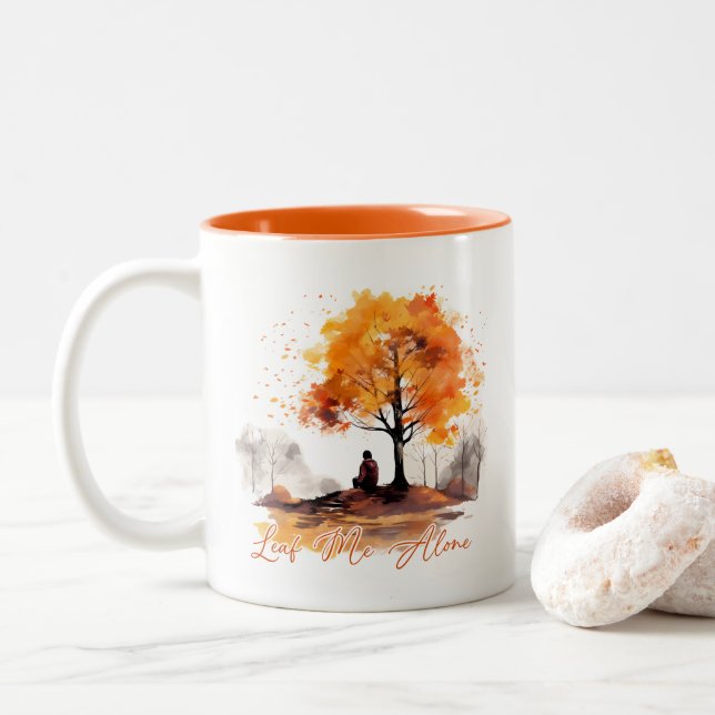 Caneca De Café Em Dois Tons Leaf Me Alone Autumn  (Com Donut)