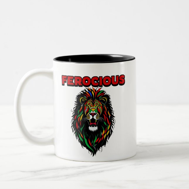 Caneca De Café Em Dois Tons Leão Colorido Feroz (Esquerda)