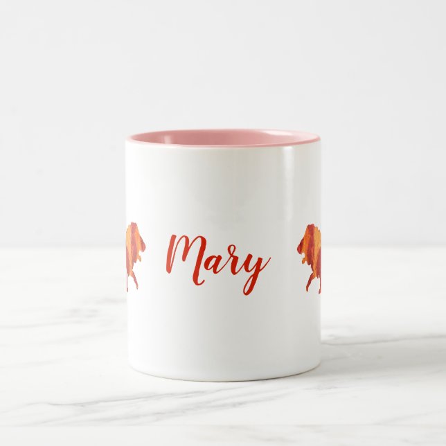 Caneca De Café Em Dois Tons Leão de Fogo Personalizado (Centro)