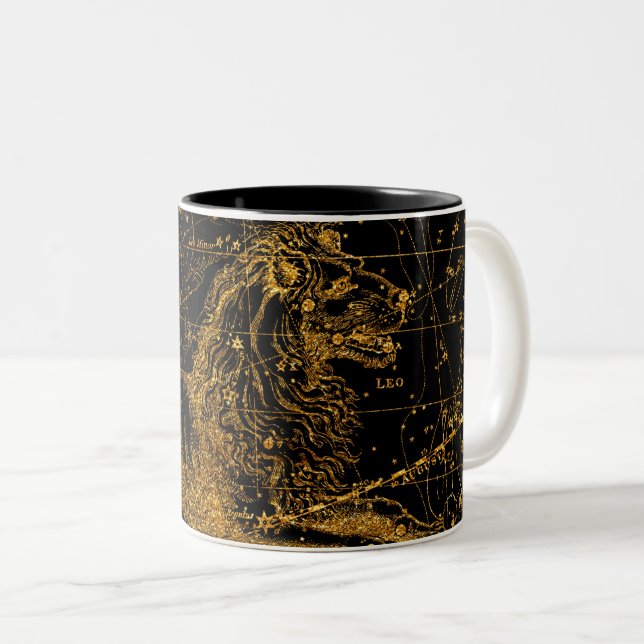 Caneca De Café Em Dois Tons Leão LEO Astrológico de Mapa Celestial de Estrelas (Frente Esquerda)