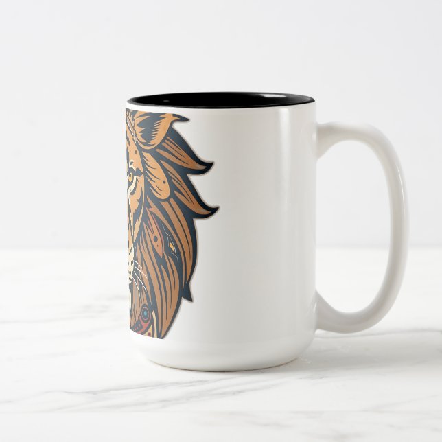 Caneca De Café Em Dois Tons Leão Tribal com Tonturas Terrestres (Direita)