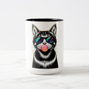 Caneca De Café Em Dois Tons Legal Gato Retroativo - Design de Arte Pop de Bubb