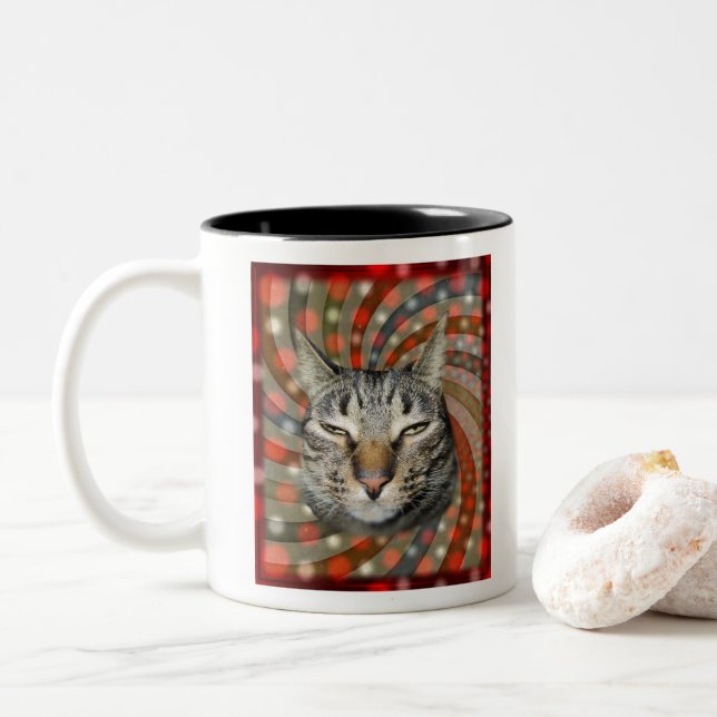 Caneca De Café Em Dois Tons Legal Gato - VOCÊ CAPTURA O Seu Presente! (Com Donut)
