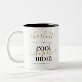 Caneca De Café Em Dois Tons Legal Super Mãe Personalizada Preta E Dourada