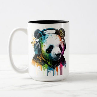 Caneca De Café Em Dois Tons Legal Urso Panda Vestindo Fones de ouvido!