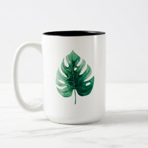 Caneca De Café Em Dois Tons Legal Watercolor - Folha Verde Monstera Tropical