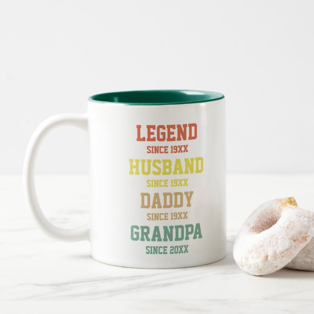 Caneca De Café Em Dois Tons Legenda Retro Personalizada Avô Pai Marido (Com Donut)