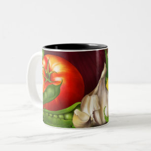 Caneca De Café Em Dois Tons Legumes e Ervas Orgânicos Naturais Alimentos Fresc
