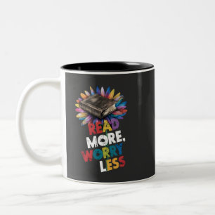 Caneca De Café Em Dois Tons Leia Mais, Menos Preocupações Leitura Engraçada