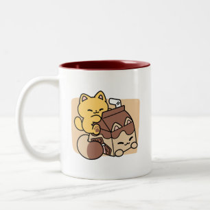 Caneca De Café Em Dois Tons Leite de Chocolate Bebendo Felicidade – Comida de
