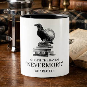 Caneca De Café Em Dois Tons Leitor Gótico Quoth The Raven Nevermore Literário