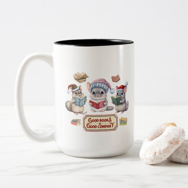 Caneca De Café Em Dois Tons Leitura de livros Mug (Com Donut)