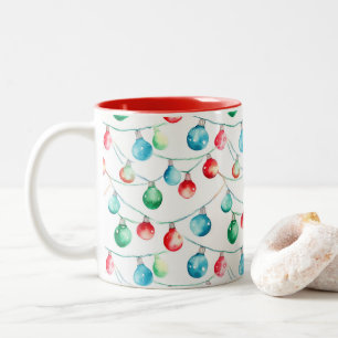 Caneca De Café Em Dois Tons Leituras de Cordas Coloridas de Natal com Aquarela