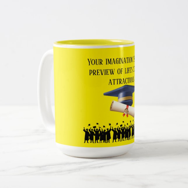 Caneca De Café Em Dois Tons lema de graduação de Einstein amarelo (Frente Esquerda)
