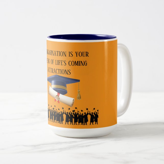 Caneca De Café Em Dois Tons lema de graduação de Einstein laranja (Frente Esquerda)