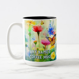 Caneca De Café Em Dois Tons Lema de Recuperação Personalizado com Flores e Bor
