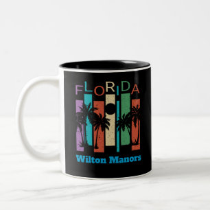 Caneca De Café Em Dois Tons Lembrança retro da palmeira de Florida dos solares