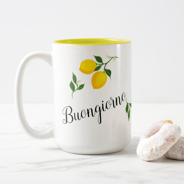 Caneca De Café Em Dois Tons Lemons e deixa Buongiorno Coffee Mug (Com Donut)