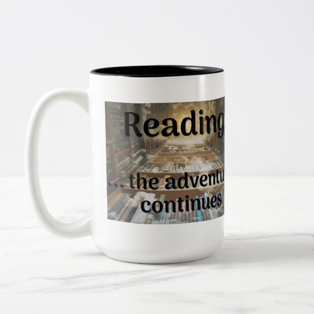 Caneca De Café Em Dois Tons Lendo, a aventura continua (Esquerda)
