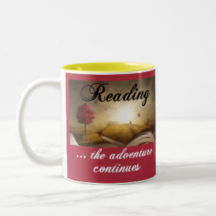 Caneca De Café Em Dois Tons Lendo, a aventura continua