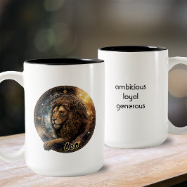 Caneca De Café Em Dois Tons Leo Dourado e Black Watercolor Zodiac