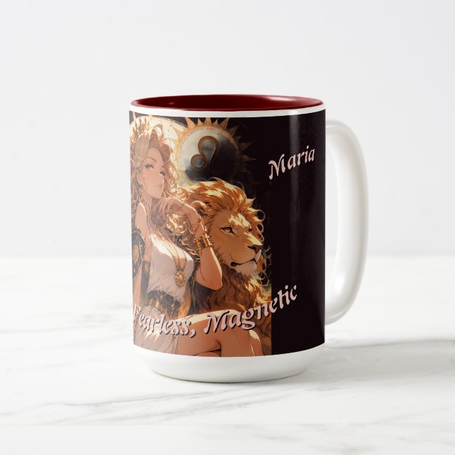 Caneca De Café Em Dois Tons Leo Zodiac Mug Personalized Astrology Gift (Frente Esquerda)