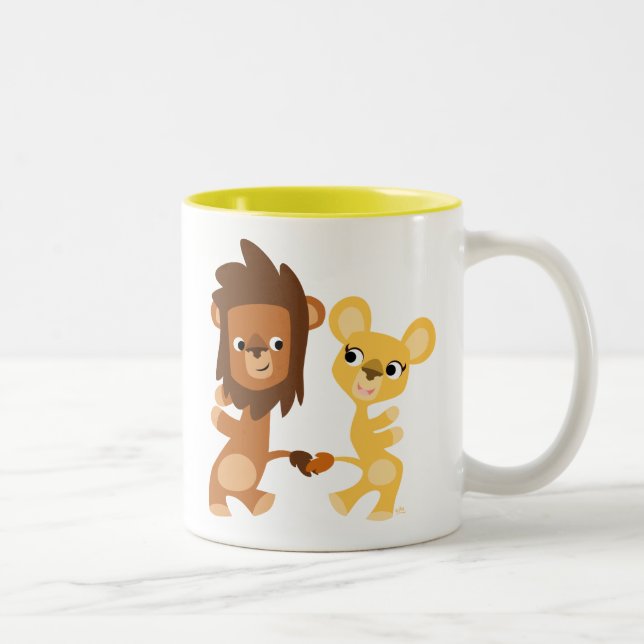 Caneca De Café Em Dois Tons Leões de desenho animado de dança (Direita)