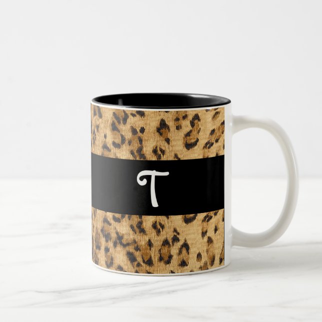 Caneca De Café Em Dois Tons Leopard Imprimir iniciais do monograma T Café Xíca (Direita)