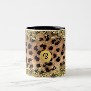 Caneca De Café Em Dois Tons Leopardo Cheetah Animal Imprimir Monograma Dourado