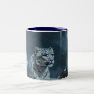 Caneca De Café Em Dois Tons Leopardo de Neve e Lua Cheia