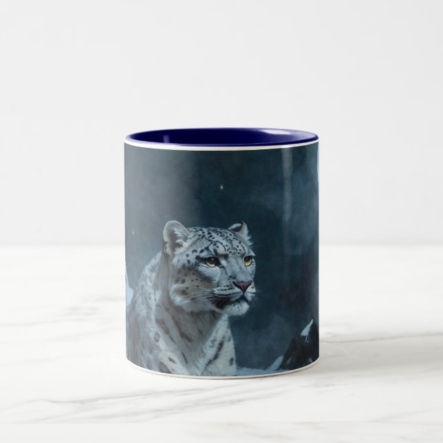 Caneca De Café Em Dois Tons Leopardo de Neve e Lua Cheia (Centro)