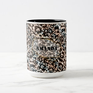 Caneca De Café Em Dois Tons leopardo, em moda, visto, marrom, personalizado