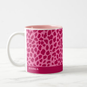 Caneca De Café Em Dois Tons Leopardo Impressão Animal Retro Rosa y2k Nome esté