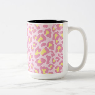 Caneca De Café Em Dois Tons Leopardo - Impressão rosa e amarelo