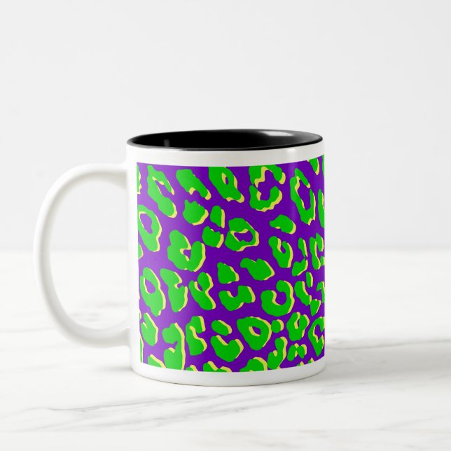 Caneca De Café Em Dois Tons Leopardo - Impressão Verde Amarelo Púrpura (Esquerda)