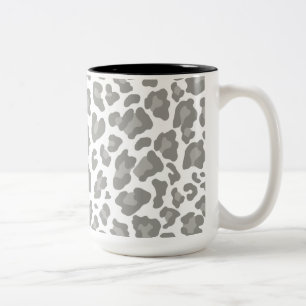 Caneca De Café Em Dois Tons Leopardo Imprime Branco e Cinzas