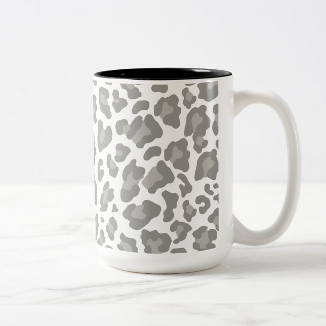 Caneca De Café Em Dois Tons Leopardo Imprime Branco e Cinzas (Direita)