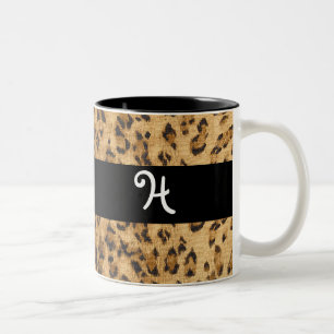 Caneca De Café Em Dois Tons Leopardo Imprimir as iniciais do monograma H Copo