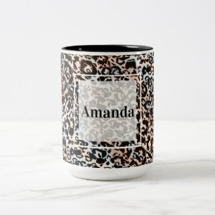 Caneca De Café Em Dois Tons leopardo, moderno, visto, marrom, personalizado